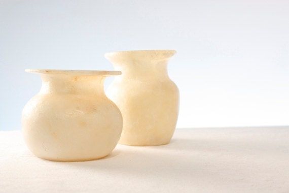 Hand Carved Cream Stone Vessels / Jars
