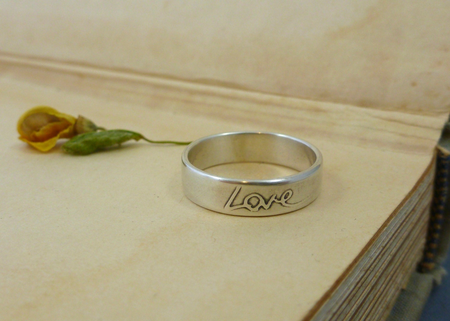 ring - your handwriting - personalized word ring - sterling silver - "In My Hand" Band ring