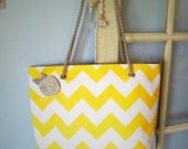 Large Chevron Tote with Custom Handles & Fabric Flower