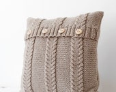 Cable knit beige pillow cover - handmade decorative pillows case - natural earth color living and home decor 16x16
