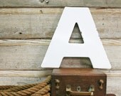 Vintage White Enamel Letter "A" -- Mid-Century Sign Letter