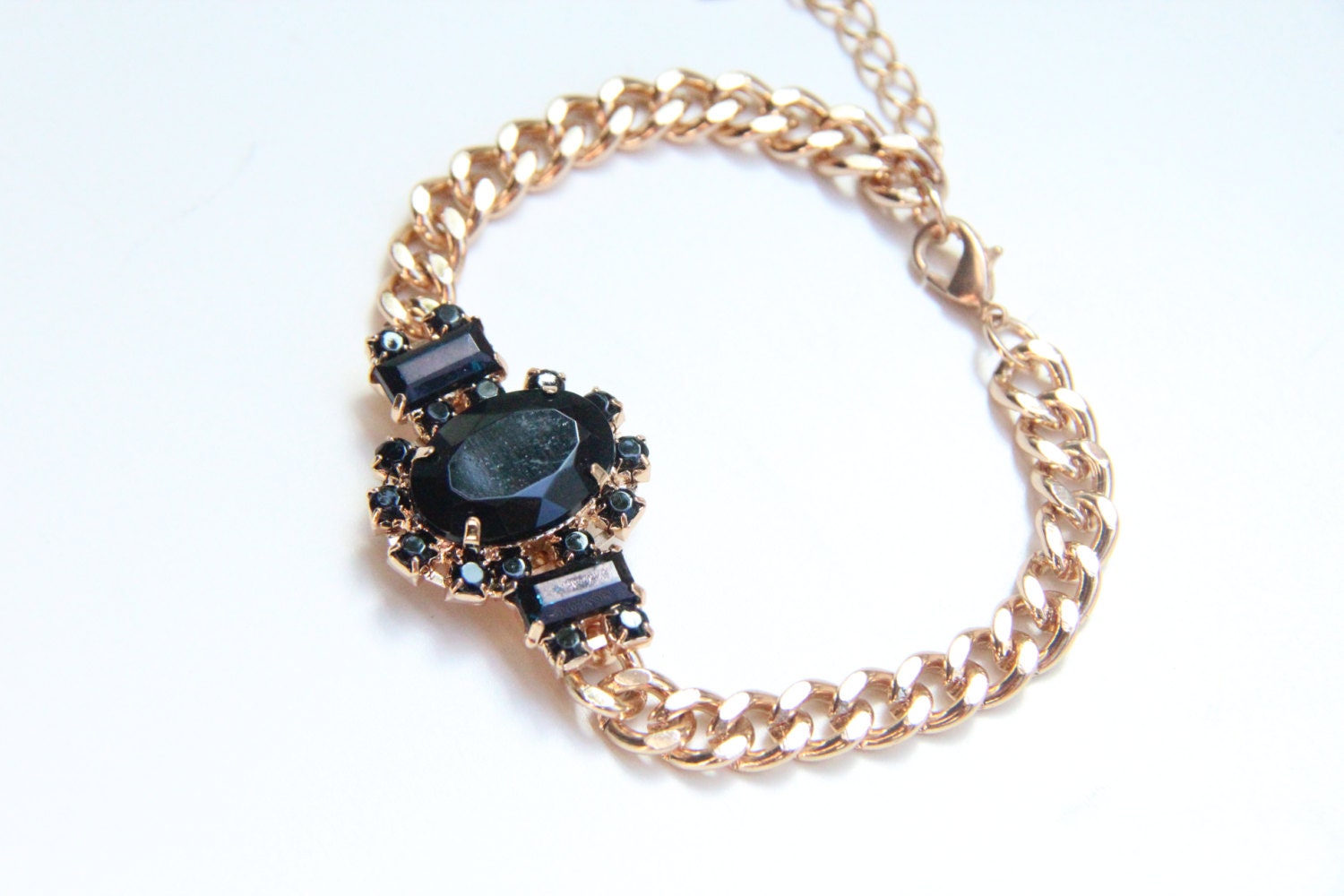Arm Candy - Black stones and Gold chunky chain Bracelet - 24k gold plated