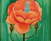 Thumbelina in orange rose fairytale art print 8x10