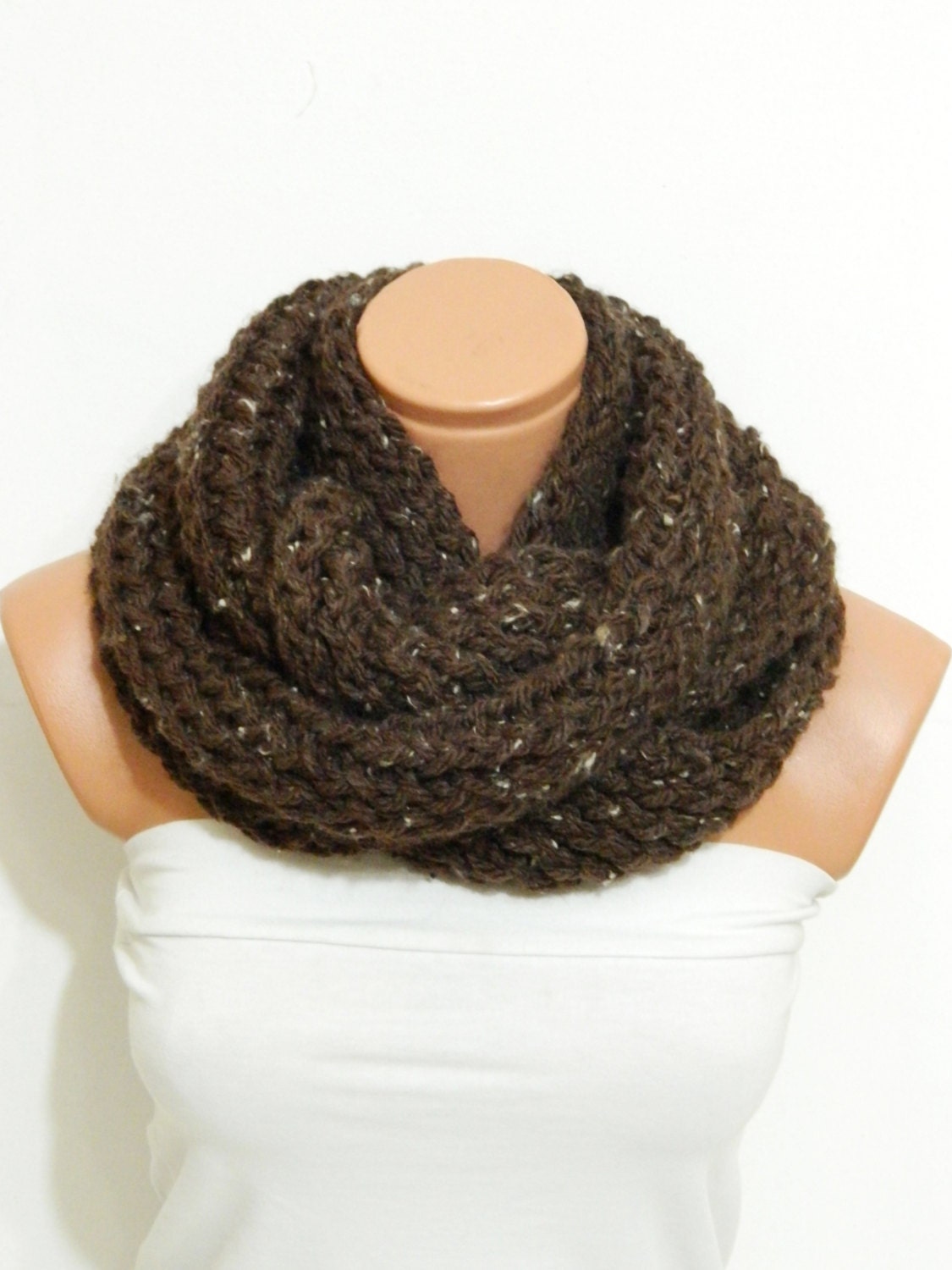 Discount Sale- infinity Scarf,,high quality,Knitted infinity Scarf, Loop Scarf, Circle Scarf, Neck Warmer. Brown Crochet Infinity