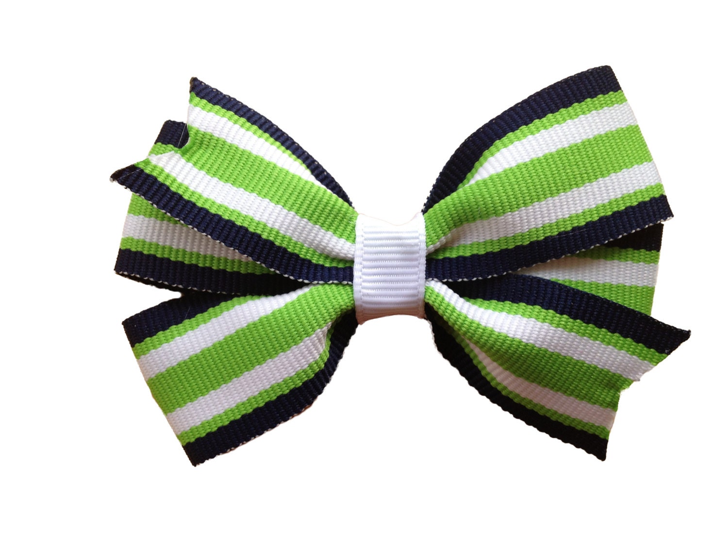 Navy blue & lime hair bow - striped hair bow