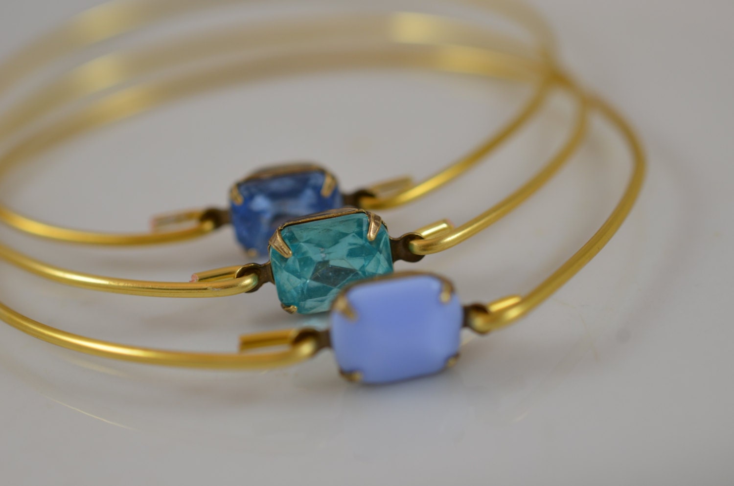 Mystic Waters Blues Bangle Bracelet Set- Gold Bangle Bracelet- Stone Bangle- Bridesmaids Gifts- Casual Wear- Minimalist