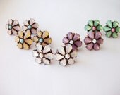 Pastel Opal Melissa Stud Earrings with Vintage Glass Rhinestones Opalescent Pastel Colors Posts Made to Order