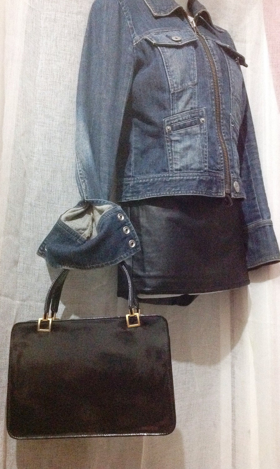Saks Fifth Avenue Vintage Black Patent Leather Bag Purse Handbag Made in France