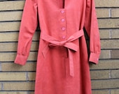 Vintage 1970s Pink Suede Button Up Dress w/ Matching Belt by Ruby Ramsey Ltd. M