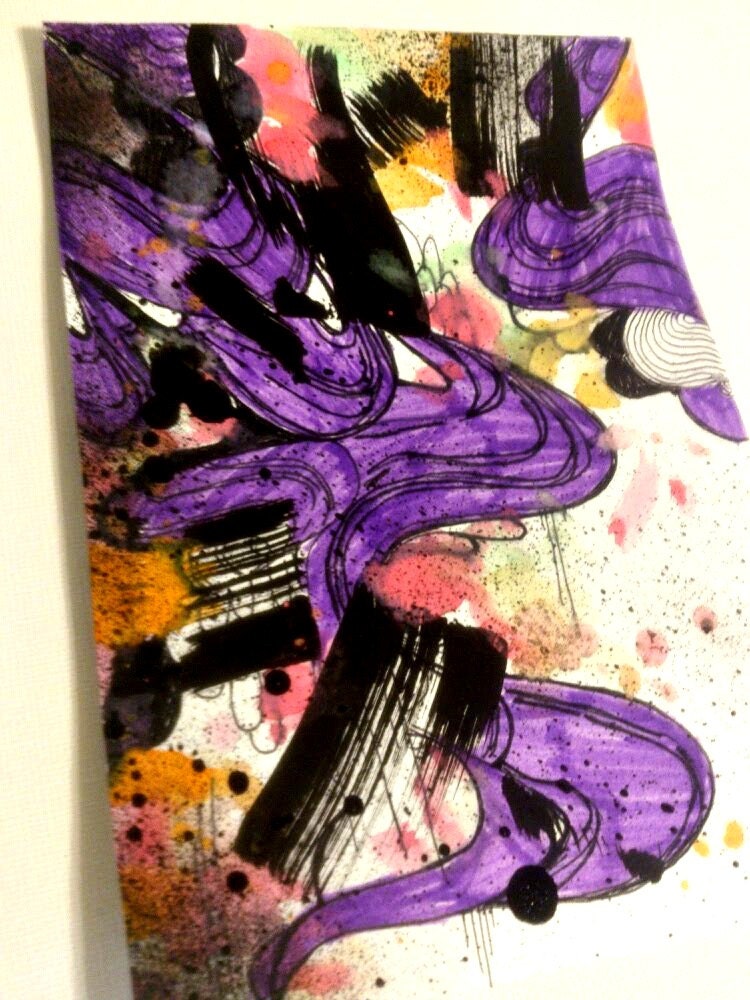 5x7 inch mix media, abstract art, small art original on bristol paper, Eco friendly, contemporary, urban abstract art. Tiny original art