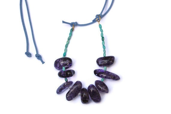 Amethyst Nugget and Turquoise Wrap Bracelet