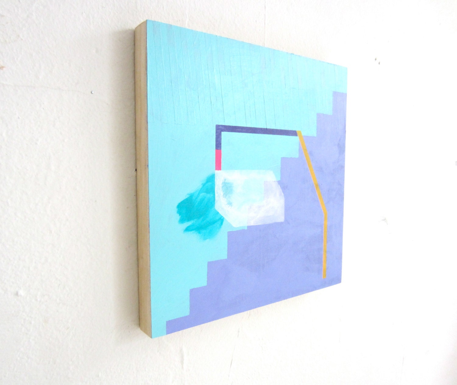 Abstract painting, geometric art, wood wall art, title: Dog Hands / Everything Hands