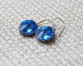Sapphire Blue Silver Earrings Bridesmaid Gift Bridal Jewelry Wire Wrapped Dangle Something Blue September Birthstone