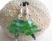 Stacked Green Sea Glass Earrings with Sterling Silver. St. Patty's Day.