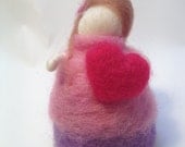 Needle Felted Standing Doll Holding A Heart, Home Decoration, Love Fairy, Valentine's Day Gift