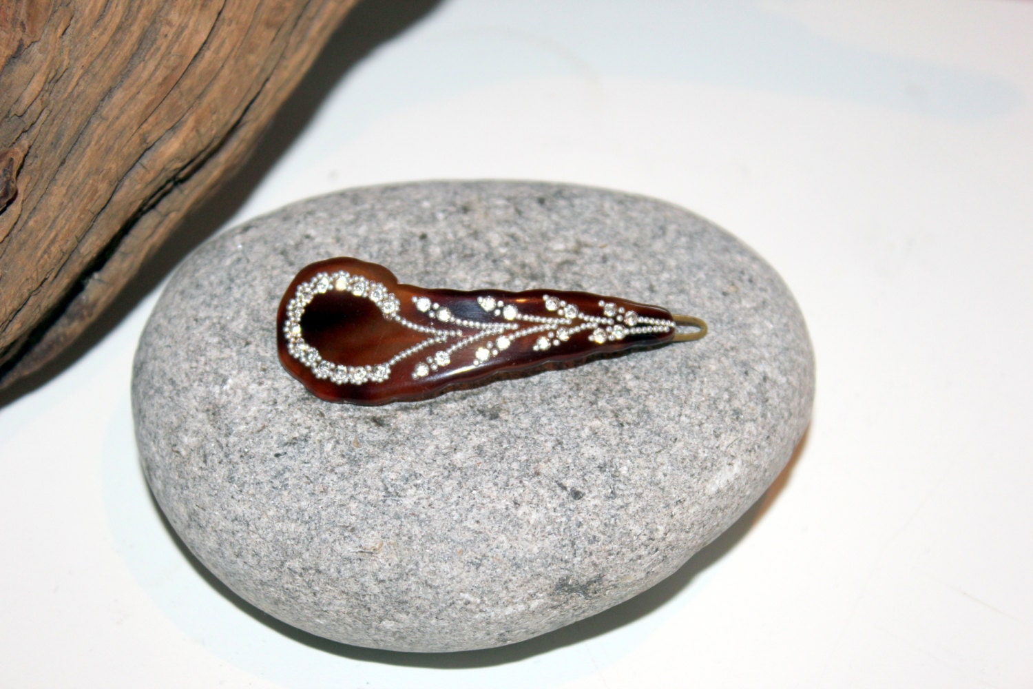 Vintage Mid Century 1950s Lucite Root Beer Thermoset Rhinestone Barrette