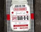Barbecue Invitation, Barbeque, BBQ, Picnic, Holiday, Vintage, Red White Check Gingham Plaid - PicnicCountry, Rustic (DIY Digital Printable)