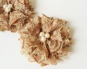 Fabric Flower Hair Clips, Bridesmaid Hair Flower, Hair Accessories, Brown Lace Flowers, Cream Pearl Beads, Women, Adult, Girls, Gift
