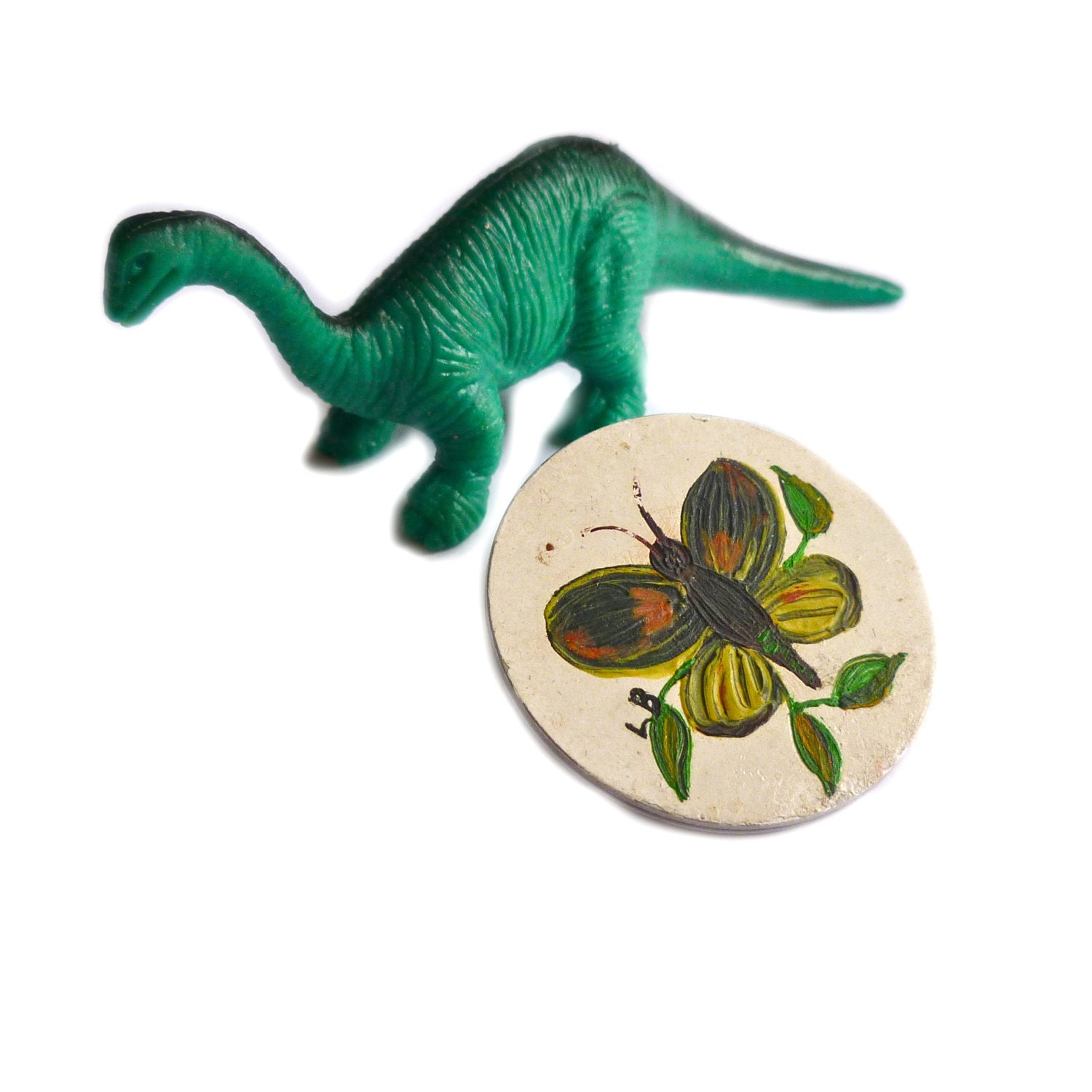 Butterfly Pin Vintage Handmade - Brooch Metal Painted Animals Nature Insect Moth Green Spring Accessory Gift Idea