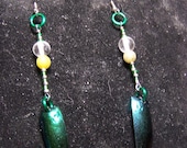 beetle shell wings, lemon jade earrings