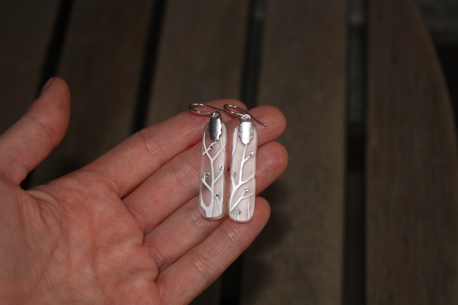 Smaller Belvedere Vodka Recycled Glass Bottle Earrings - Free Shipping - Tree Branch Earrings