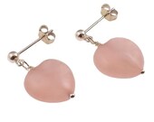 Oh So Pretty Rose Quartz Puffed Heart Drop Earrings on Pure Sterling Silver, Romantic Girly Pink, Free UK Delivery