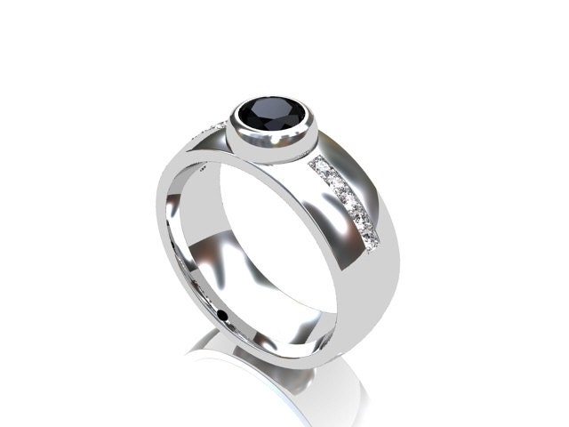 Black diamond wedding band, White gold, diamond ring, modern, bezel, gothic ring, black diamond, mens wedding ring, men diamond ring