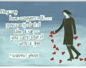 Love Card Anniversary Valentines day original art collage blank inside ironic dark humor Warren Zevon