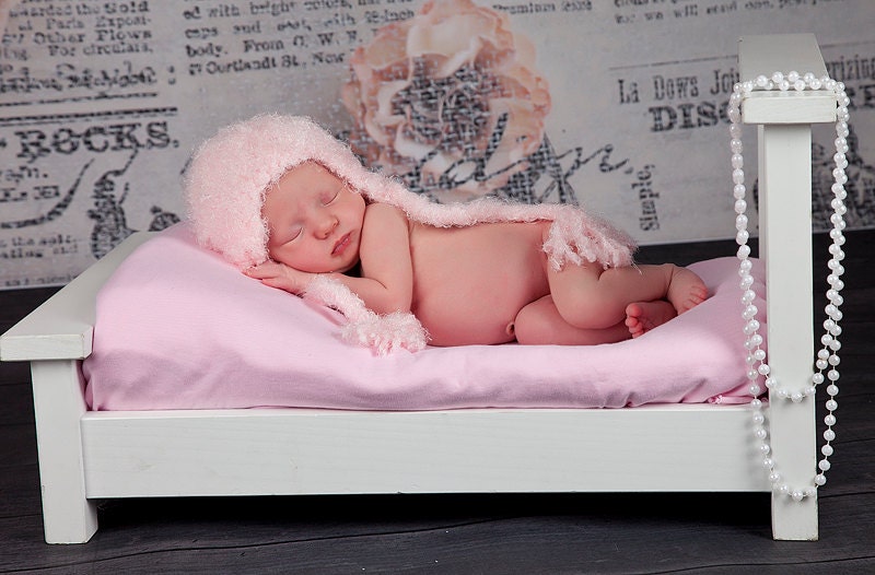 Baby Hat, 0 to 3 Month Baby Girl Soft Silky Fluffy Crochet Earflap Hat - Baby Girl Pink - Baby Girl Photography Prop Earflap Hat