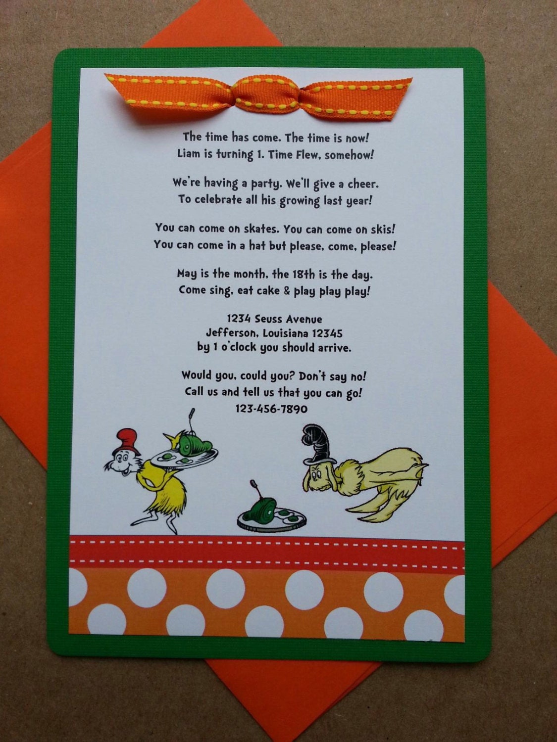 Dr Seuss/Green Eggs and Ham Invitations (and envelopes)
