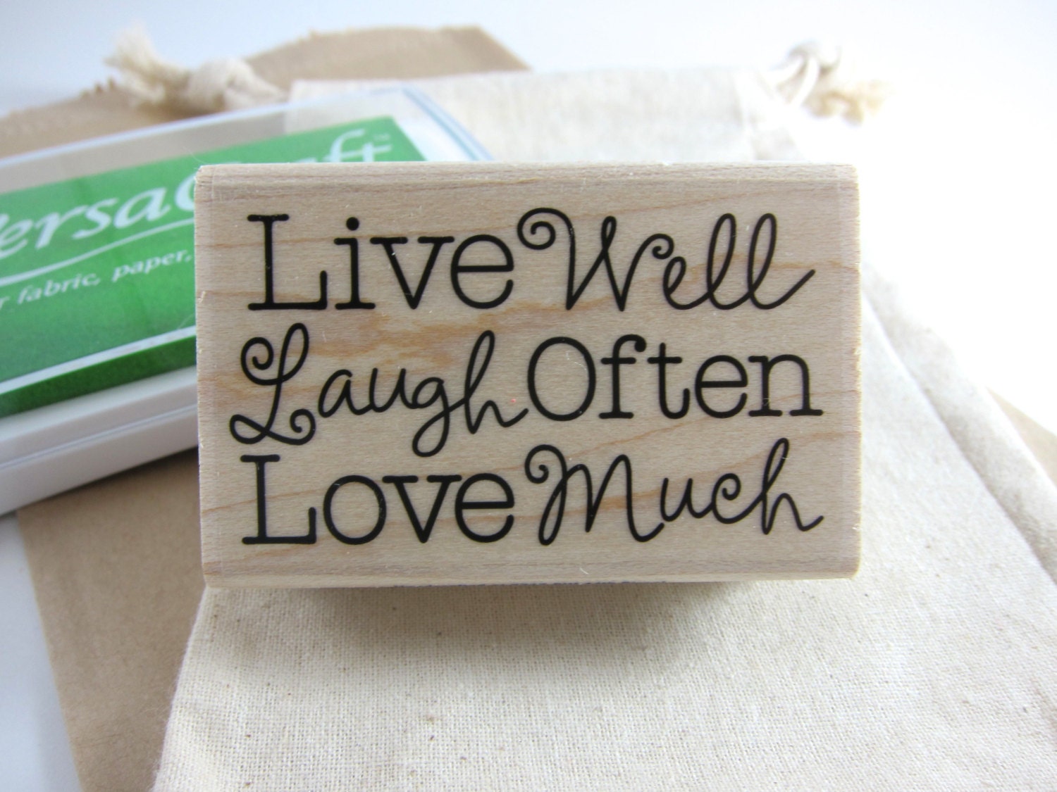 Inspirational Rubber Stamp - Wood Mounted Rubber Stamp - Live Laugh Love