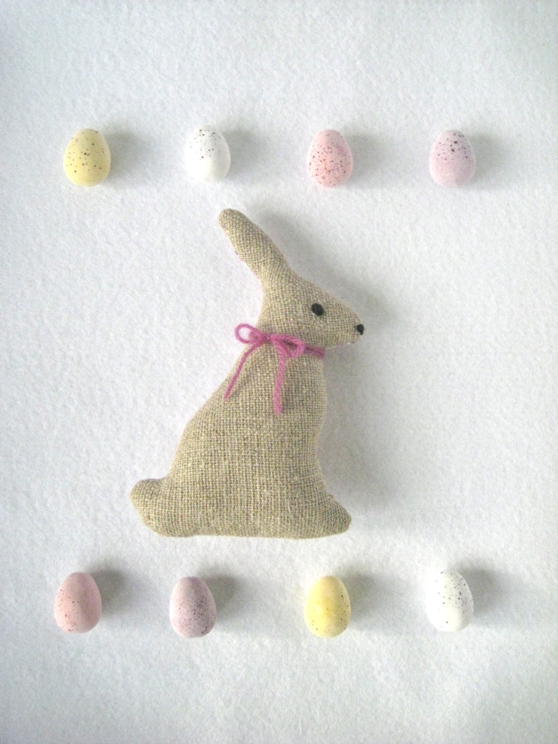 LINEN RABBIT / BUNNY -  Handmade fabric doll, softie, pink