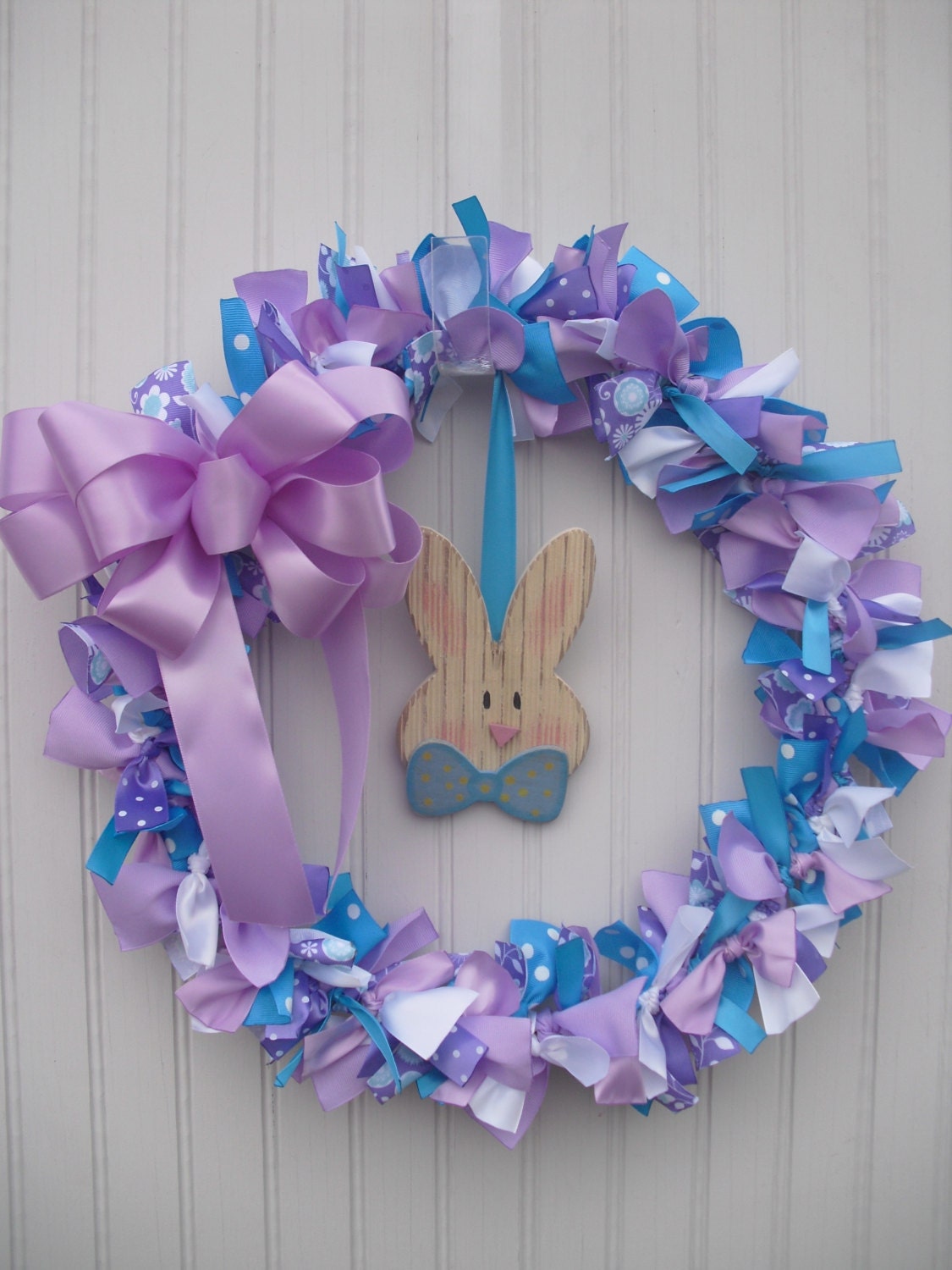 Easter Bunny Ribbon Wreath - Purple and Blue