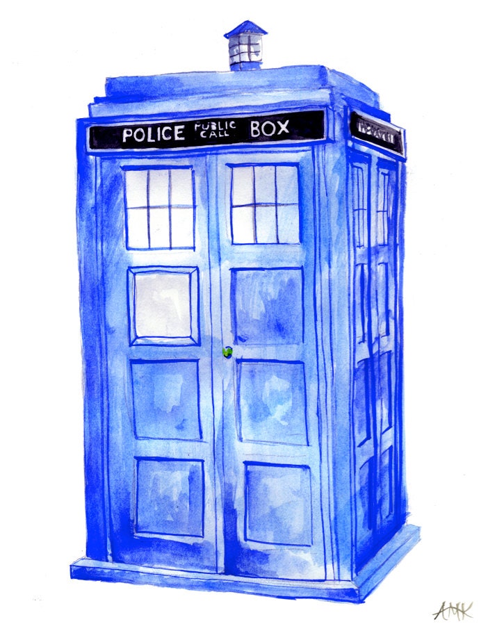 17 x 22" Doctor Who Print: Watercolor Painting of the TARDIS