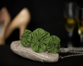 Adult Headband - Olive Green Shantung Silk Trio Rosette Headband For Women and Girls