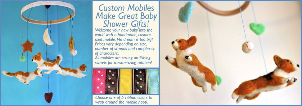 Custom Baby Mobile with Felt Animals - Basic 4 Strand Mobile with Custom-matched Pet Portraits