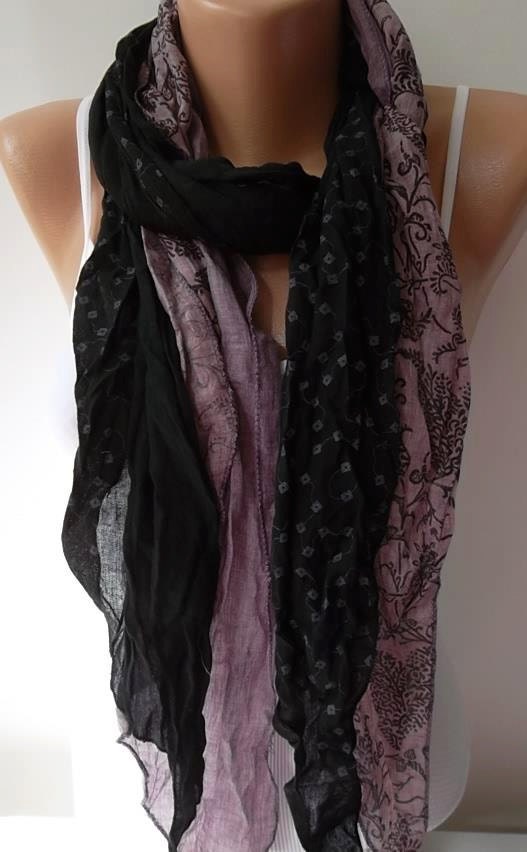 Scarf - Cotton -Elegant Scarf Cotton Scarf -black/lilac