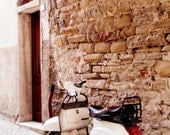 Father's Day Gift: Vespa in Umbria, Italy Photo Brick Vintage Village Rustic 5x7 Photograph Door Hipster Neutral Colors Travel Photography