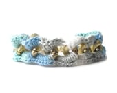 Crochet Chain Bracelet - Blue, White, Gray