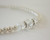 Something Blue - Ivory Pearl Bridal Necklace with Crystals and Rhinestones