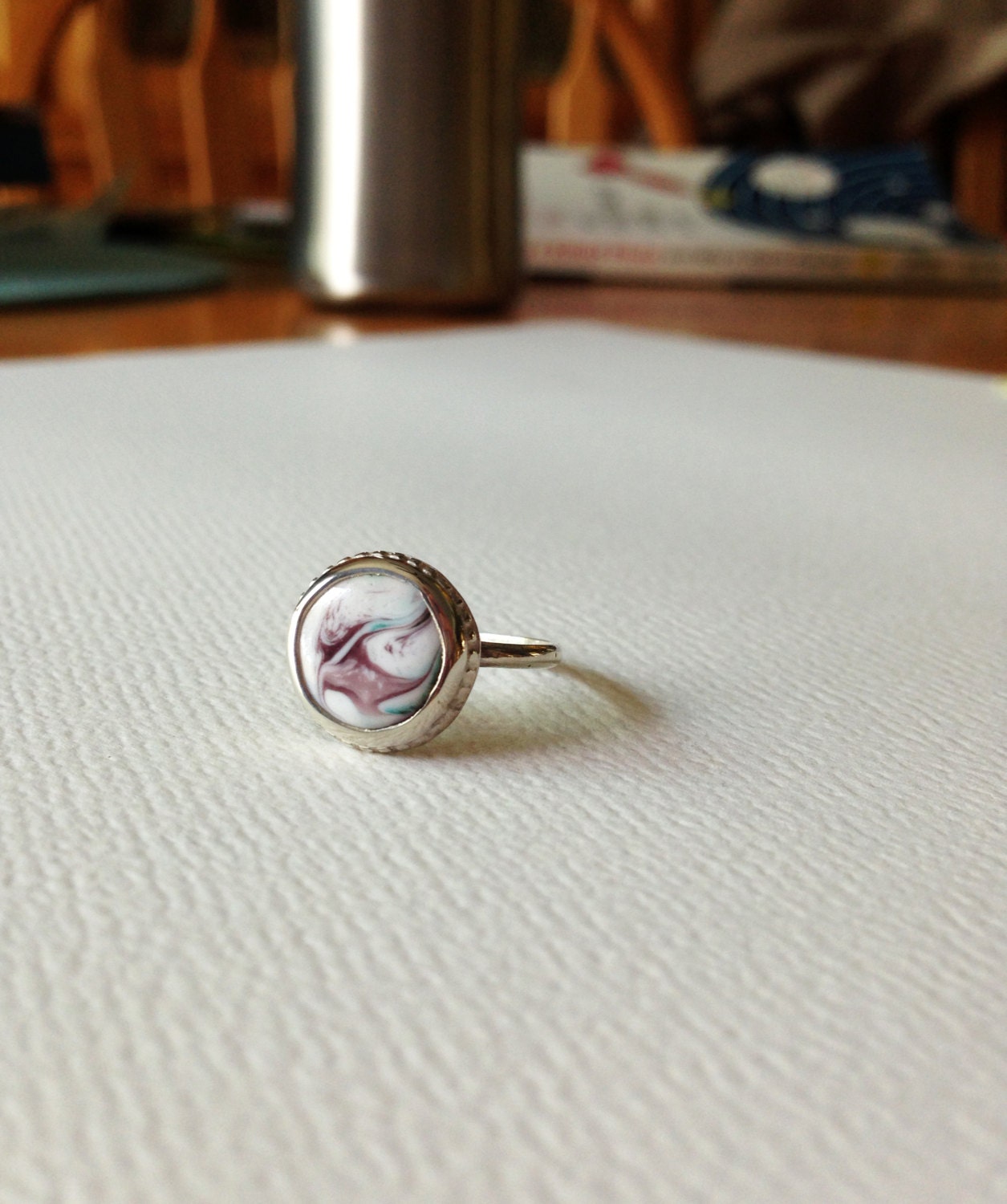 Sparrow - Enameled Bezel Set Ring Sterling Silver