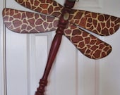 Table Leg Dragonfly Wall Art- Distressed Giraffe Animal Print Brown,Cream, Rust