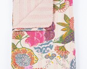 Cream Queen Bed Cover or Cream Floral Blanket