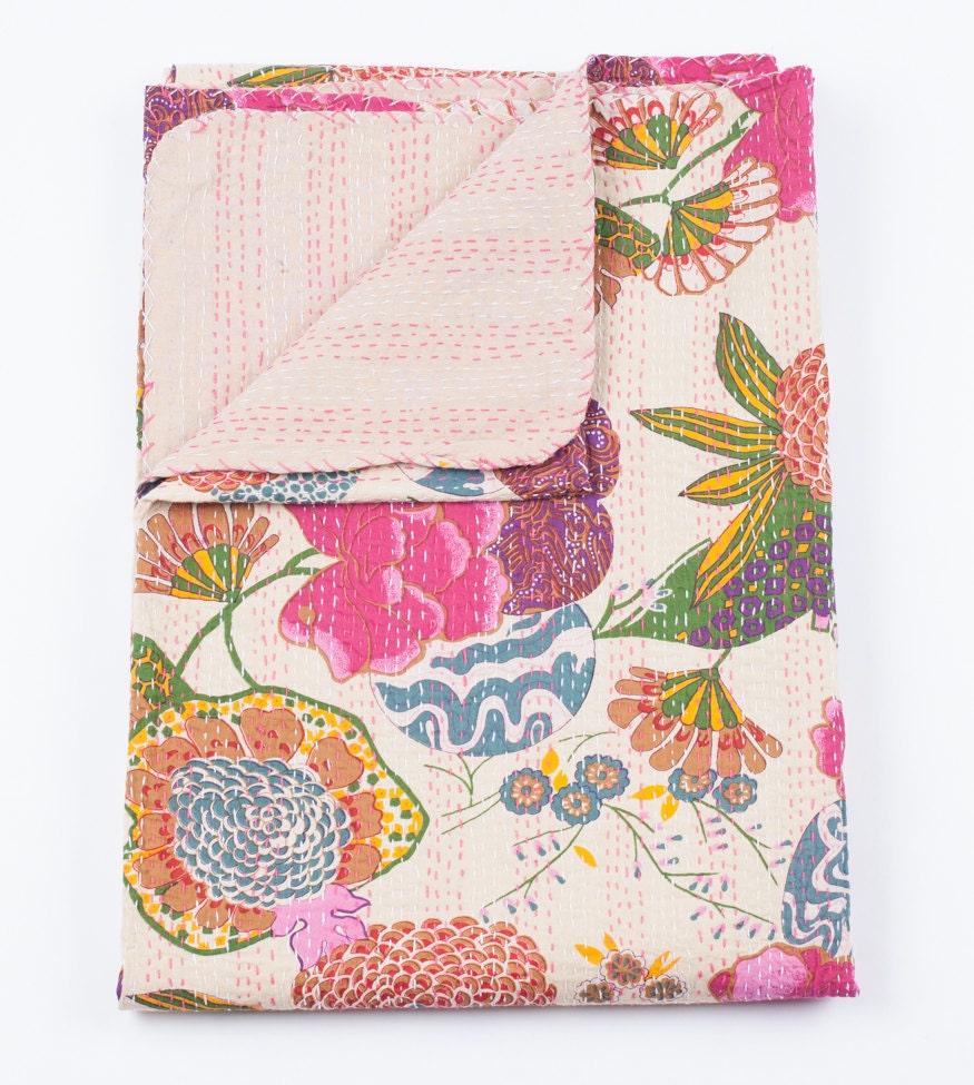 Cream Queen Bed Cover or Cream Floral Blanket