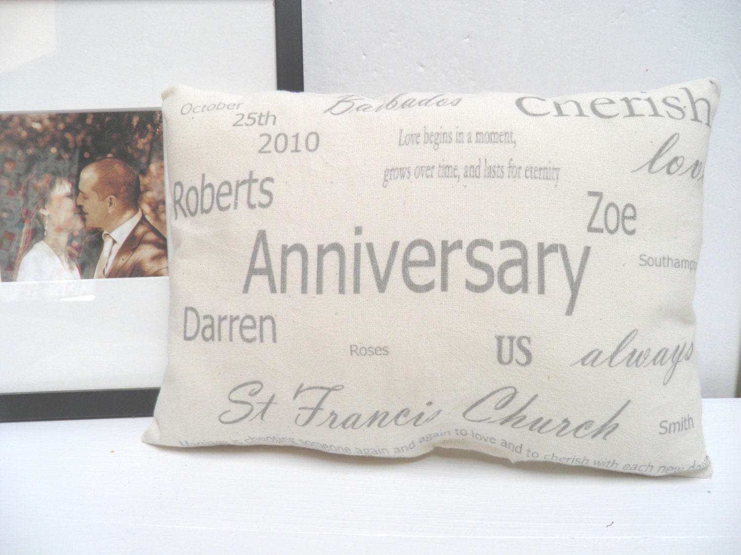 Wedding Anniversary Cotton Personalized Mini 11 x 9" Pillow