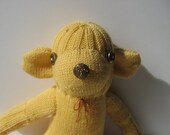 Handmade Yellow Sock Monkey of Vintage Handknit Socks with Vintage Buttons / Handmade Retro Toy