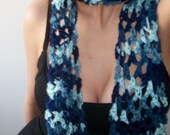 Ladies blue lacey lightweight crocheted scarf