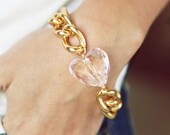 Gold Chain Bracelet with Light Pink Heart Charm - Lightweight Bracelet