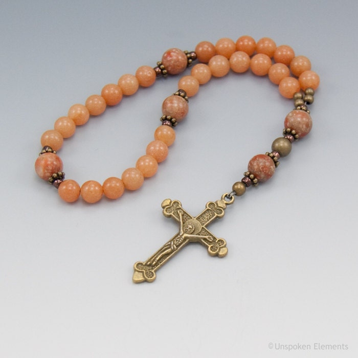 Anglican Prayer Beads, Red Aventurine, Gemstone Christian Rosary, Lutheran, Episcopal, Chaplet