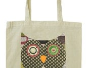 Owl design cotton tote bag